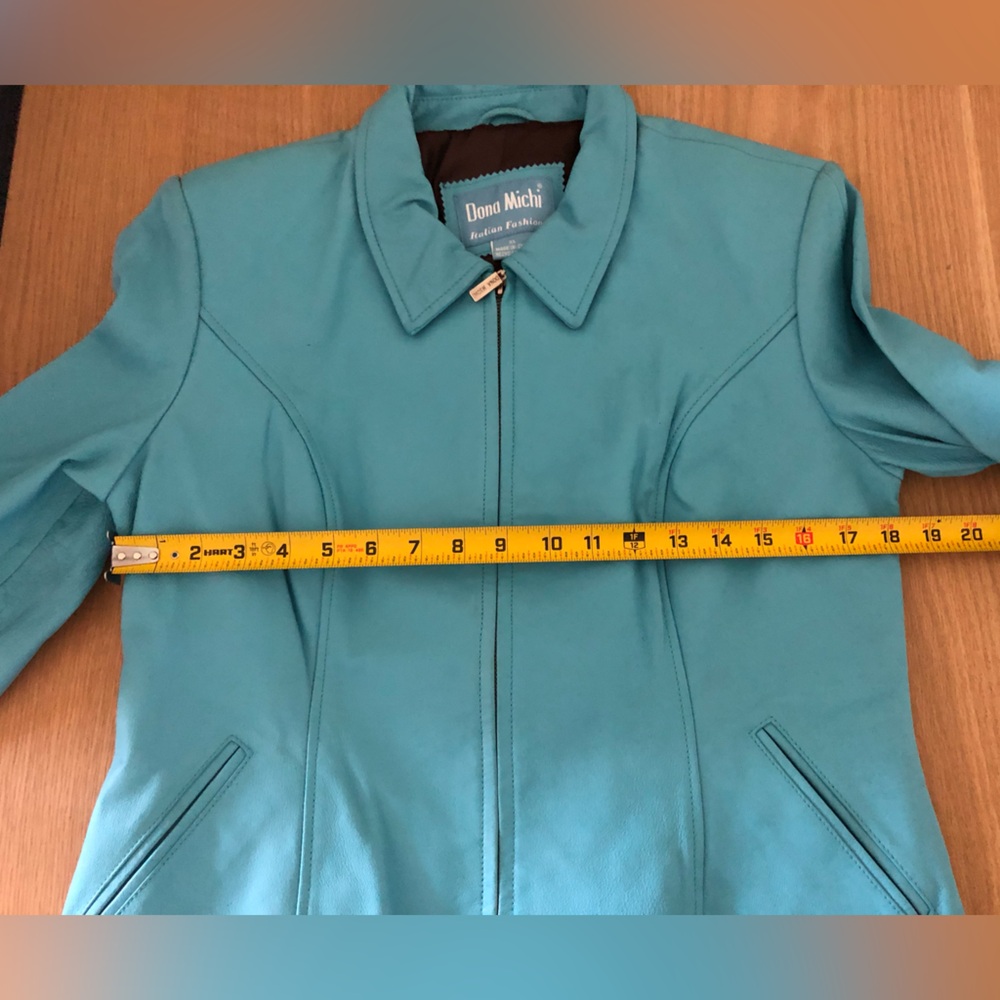 Vintage Y2K Turquoise Blue Italian Leather Moto Jacket W - Picture 6 of 9